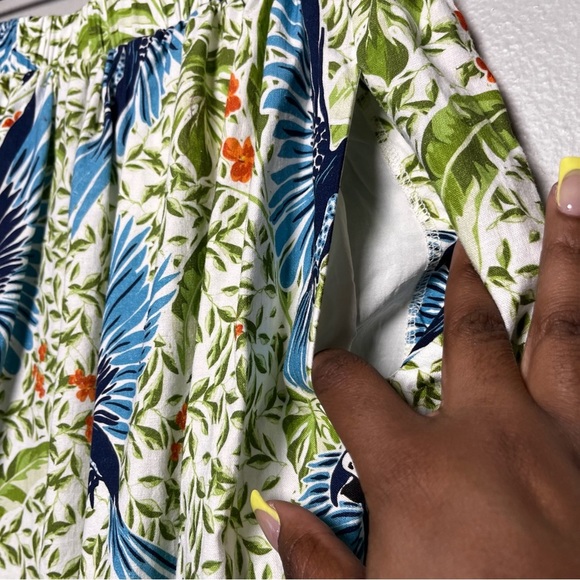 Alex Marie Women Linen Skirt Small Green Blue Tropical Paradise Resort Art - Picture 2 of 8